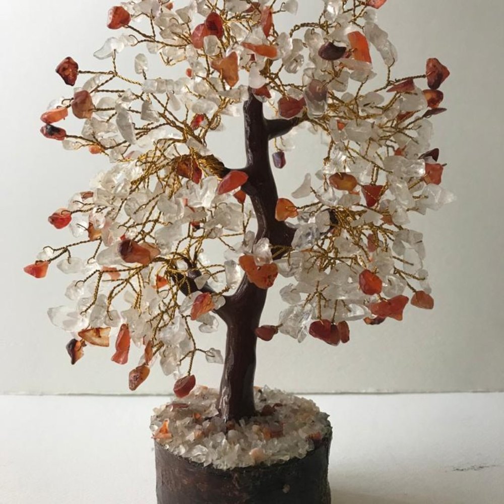 Clear Quartz and Red Carnelian Natural Gemstone Tree (500 chips)